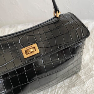 Balenciaga Rodeo Mini Handbag Crocodile Embossed Black